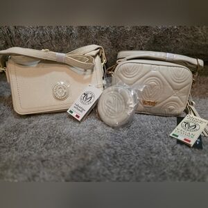 NWT Valentino Orlandi Elegant Cream Crossbody Bag Duo Vegan- Designed in Italy